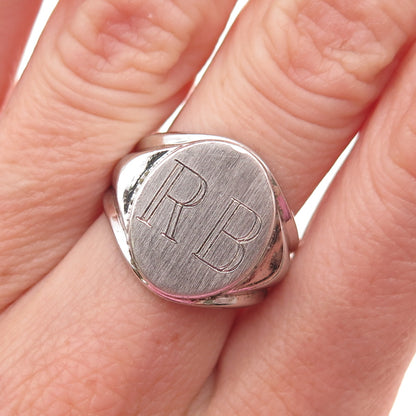 Vargas Sterling Silver Antique Art Deco Engraved RB Mono Signet Ring Size 6.25