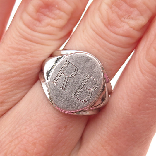 Vargas Sterling Silver Antique Art Deco Engraved RB Mono Signet Ring Size 6.25