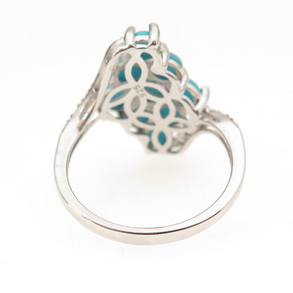 925 Sterling 2-Tone Real Sleeping Beauty Turquoise & White Topaz Ring Size 7.25