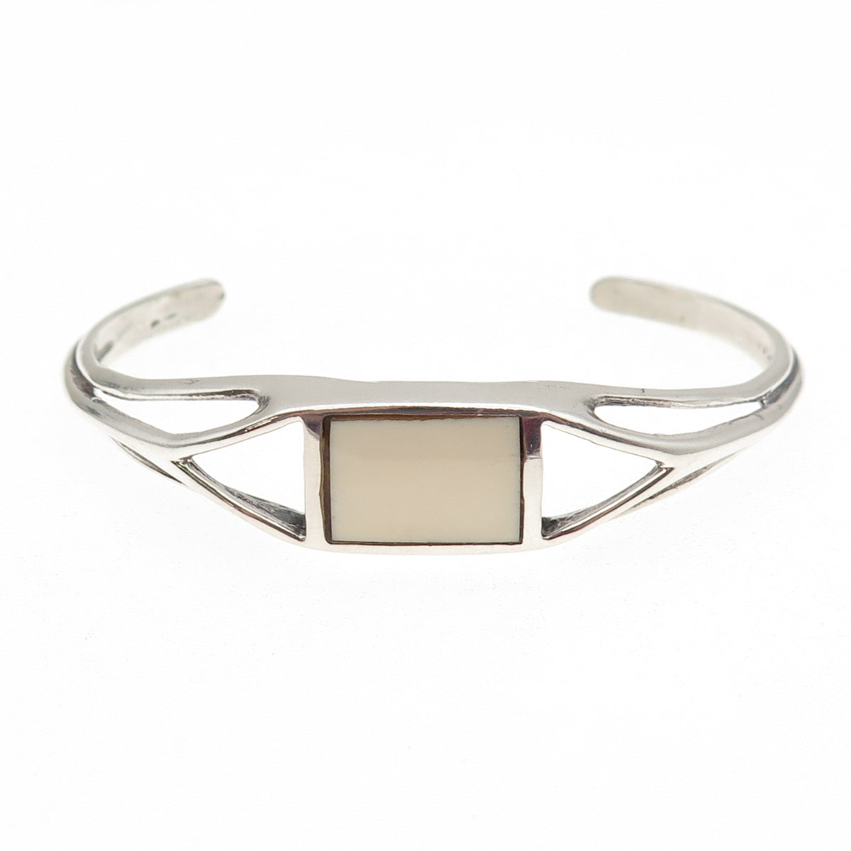 Old Pawn 925 Sterling Silver Vintage White Onyx Tribal Adjustable Bracelet 5.25"