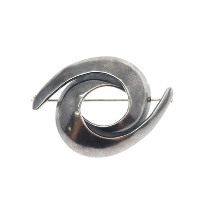 925 Sterling Silver Vintage Mexico Modernist Interlocked Oxidized Pin Brooch