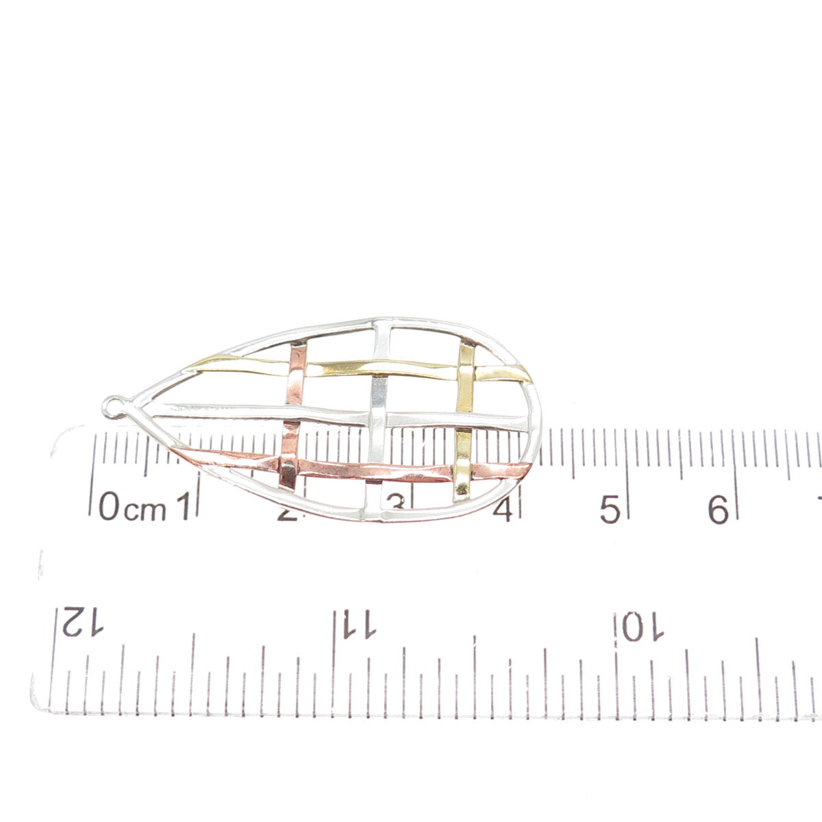 ROBERT LEE MORRIS 925 Sterling Brass & Copper Vintage Woven Teardrop Pendant