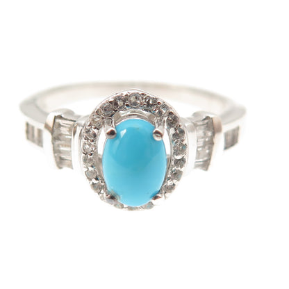 Chuck Clemency 925 Sterling Silver Real Turquoise & White Topaz Ring Size 8.25