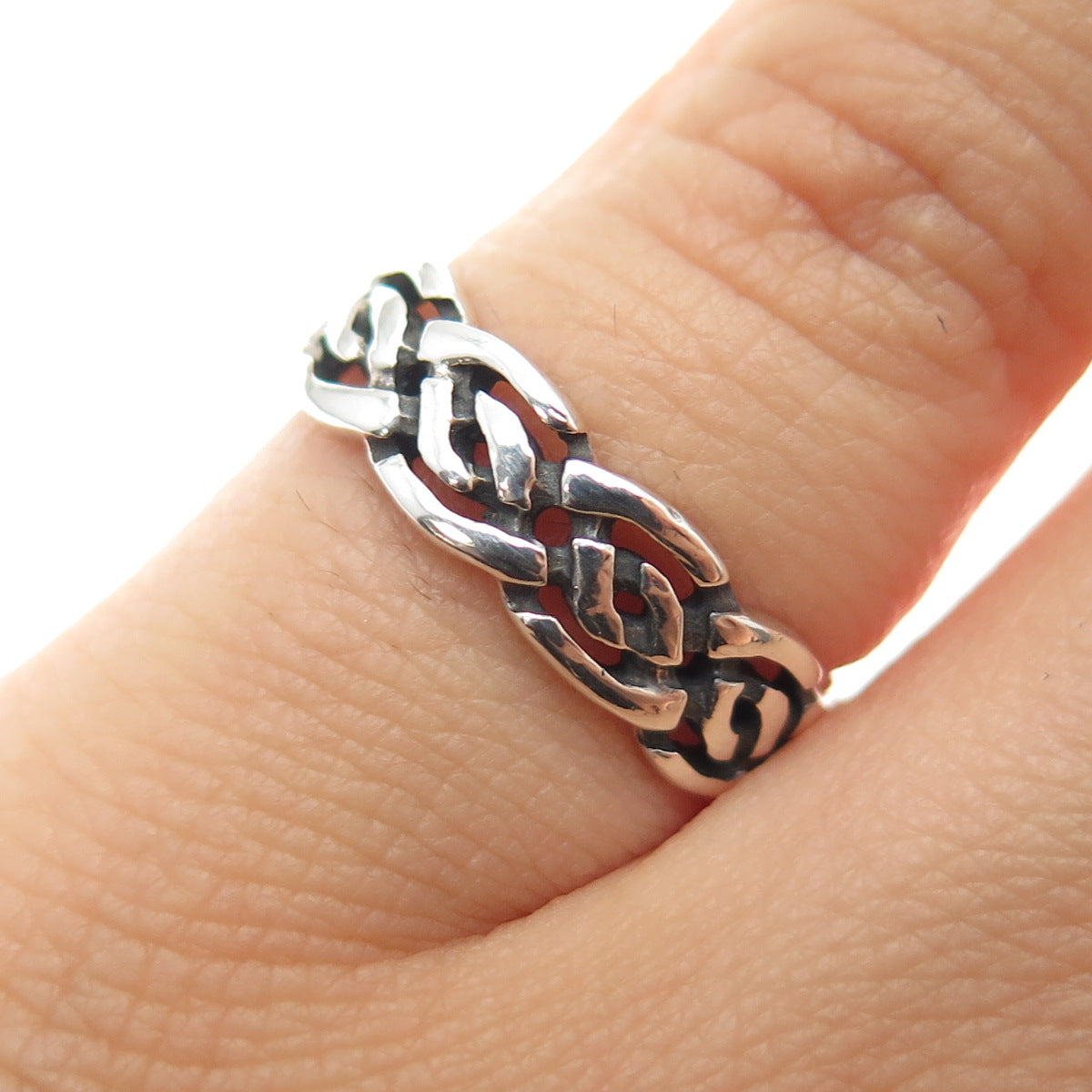 SEA GEMS 925 Sterling Silver Vintage Celtic Braided Oxidized Band Ring Size 5.25