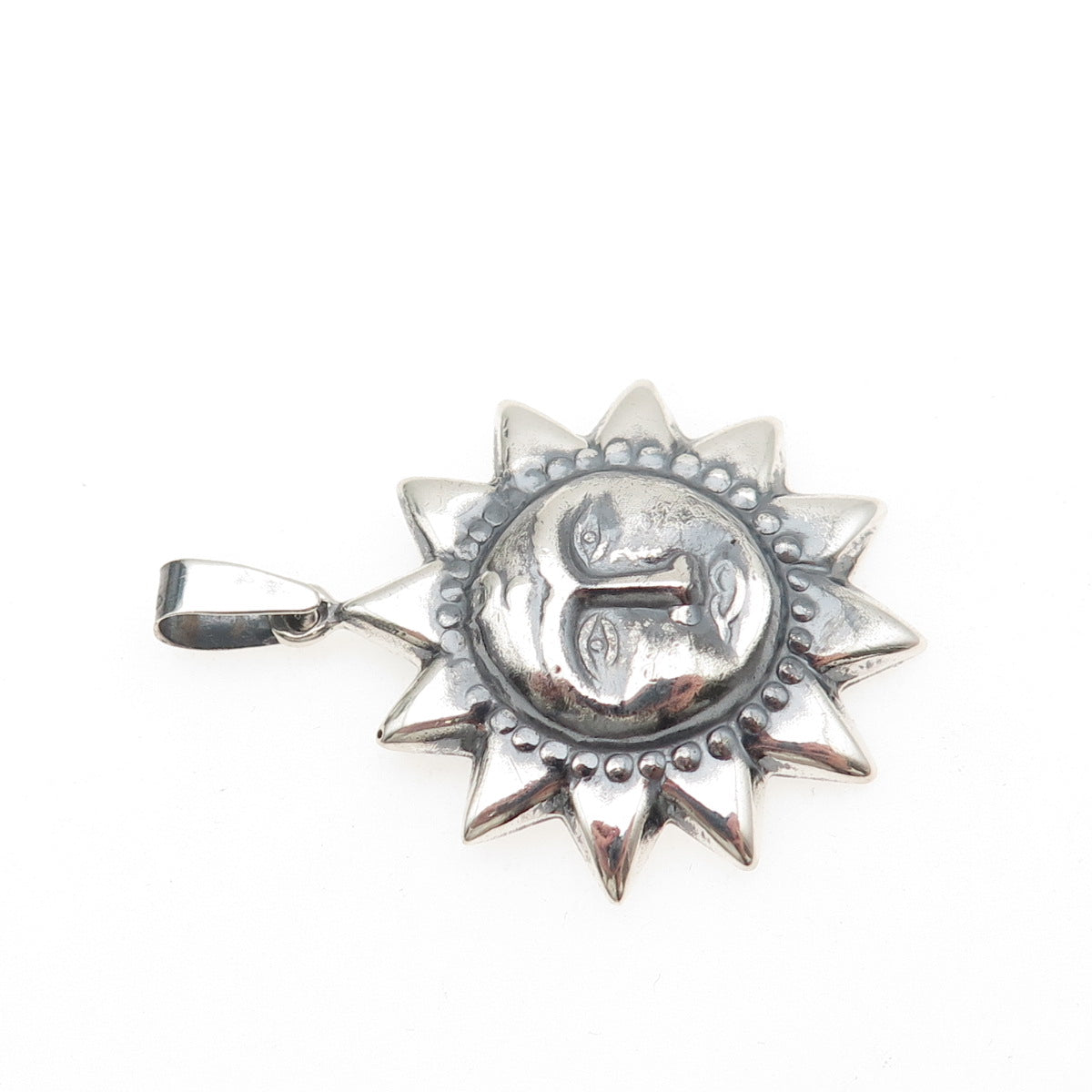 925 Sterling Silver Vintage Sun Face Oxidized Charm Pendant