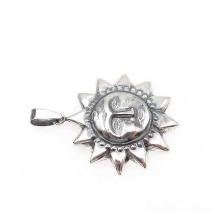 925 Sterling Silver Vintage Sun Face Oxidized Charm Pendant