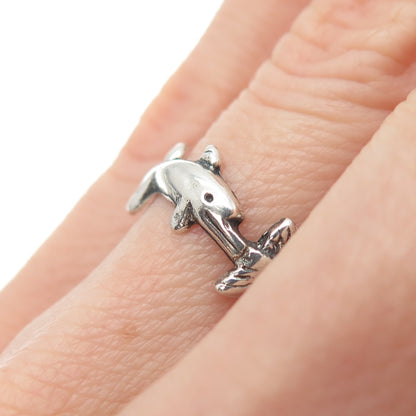 925 Sterling Silver Vintage Dolphin Oxidized All Around Band Ring Size 6.25