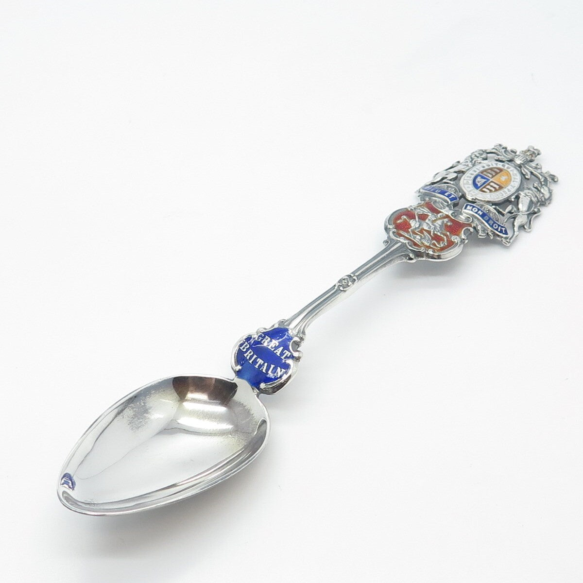 925 Sterling Silver Antique Birmingham 1908 Levi & Salaman Enamel Spoon