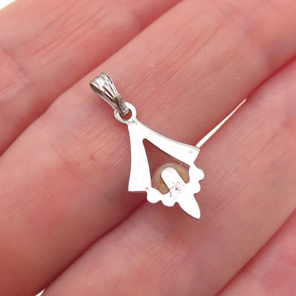 Tru-Kay 925 Sterling Silver Antique Art Deco Real Pearl Charm Pendant