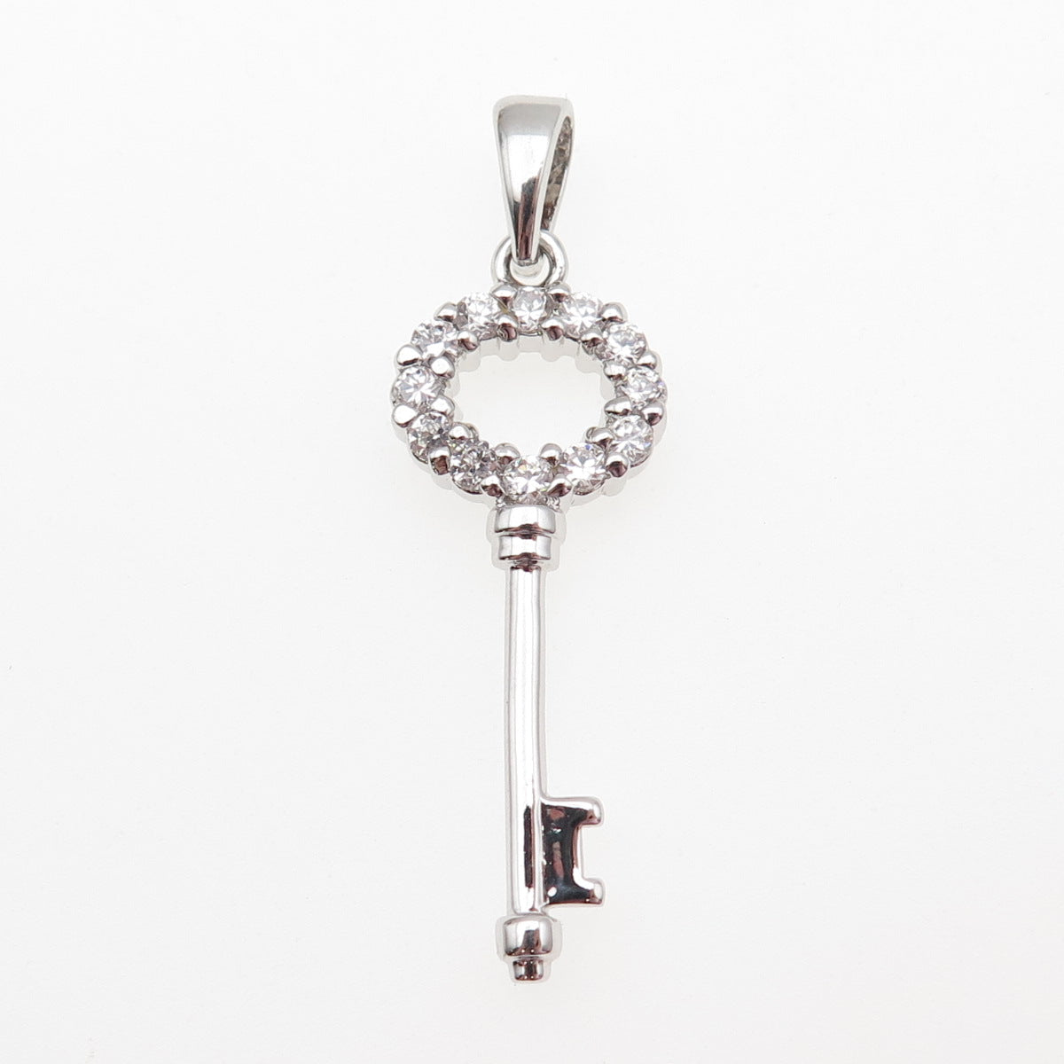 925 Sterling Silver Round-Cut C Z Key Charm Pendant
