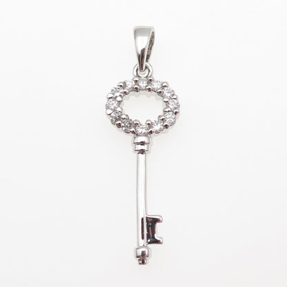 925 Sterling Silver Round-Cut C Z Key Charm Pendant