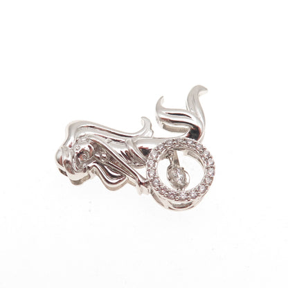 925 Sterling Silver Round-Cut C Z Mermaid Slide Charm Pendant
