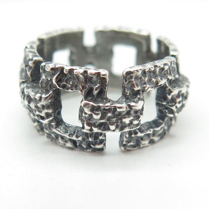 925 Sterling Silver Vintage Nugget Panel Link Oxidized Ring Size 6