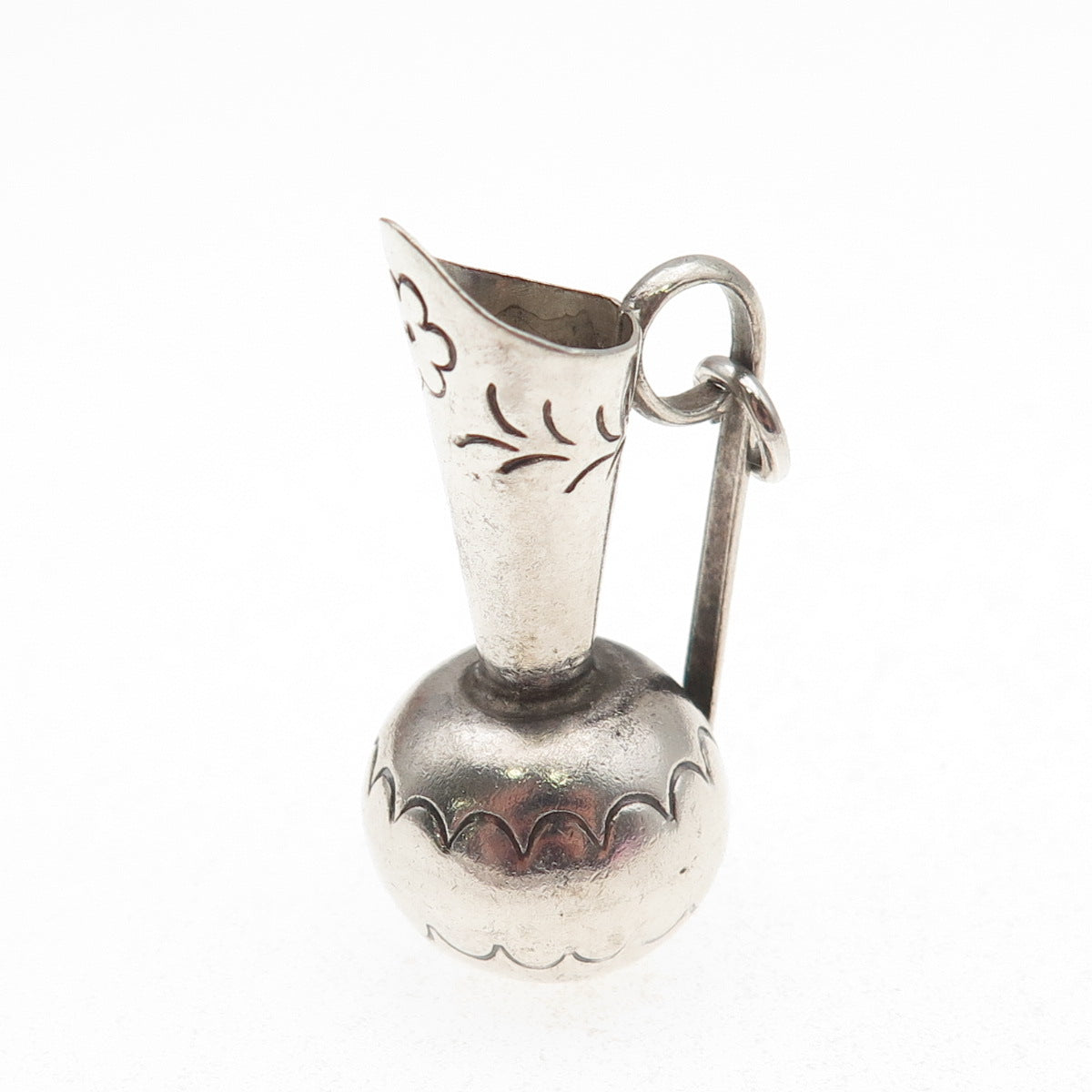 925 Sterling Silver Vintage Mexico Pitcher Oxidized 3D Charm Pendant