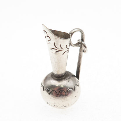 925 Sterling Silver Vintage Mexico Pitcher Oxidized 3D Charm Pendant