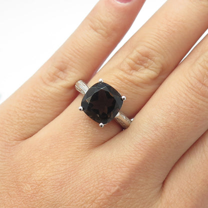 925 Sterling Silver Real Cushion-Cut Smoky Quartz Ring Size 6