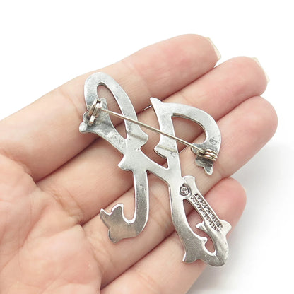 925 Sterling Silver Vintage Mexico Floral Letter "H" Initial Pin Brooch