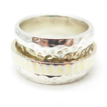SILPADA 925 Sterling Silver 2-Tone Vintage Hammered Rotating Band Ring Size 6.5