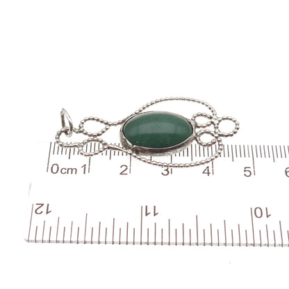 925 Sterling Silver Vintage Real Cabochon Aventurine Ornate Charm Pendant