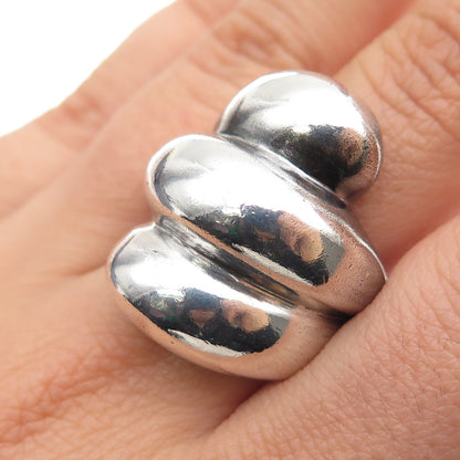 925 Sterling Silver Vintage Modernist Puffy Ribbed Oxidized Ring Size 7.5