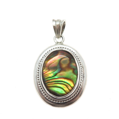 925 Sterling Silver Vintage Real Abalone Shell Charm Pendant