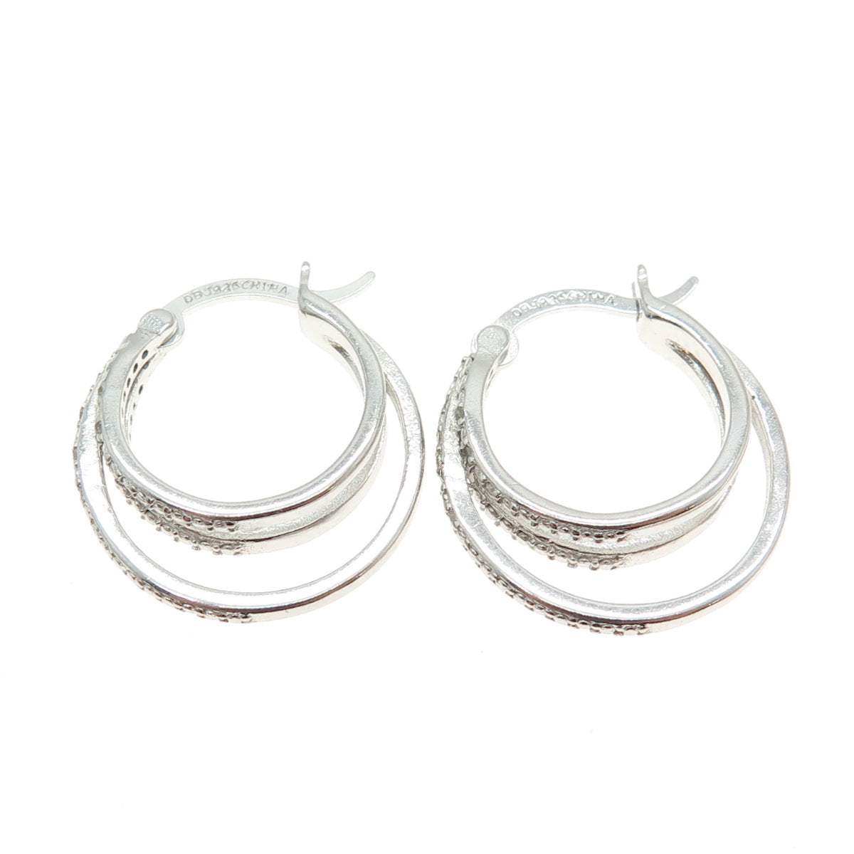 DBJ DEE BERKLE 925 Sterling Silver Real Diamond Multi-Circle Hoop Earrings