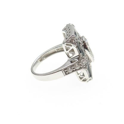 925 Sterling Silver Vintage Enamel & C Z Bohemian Ring Size 6