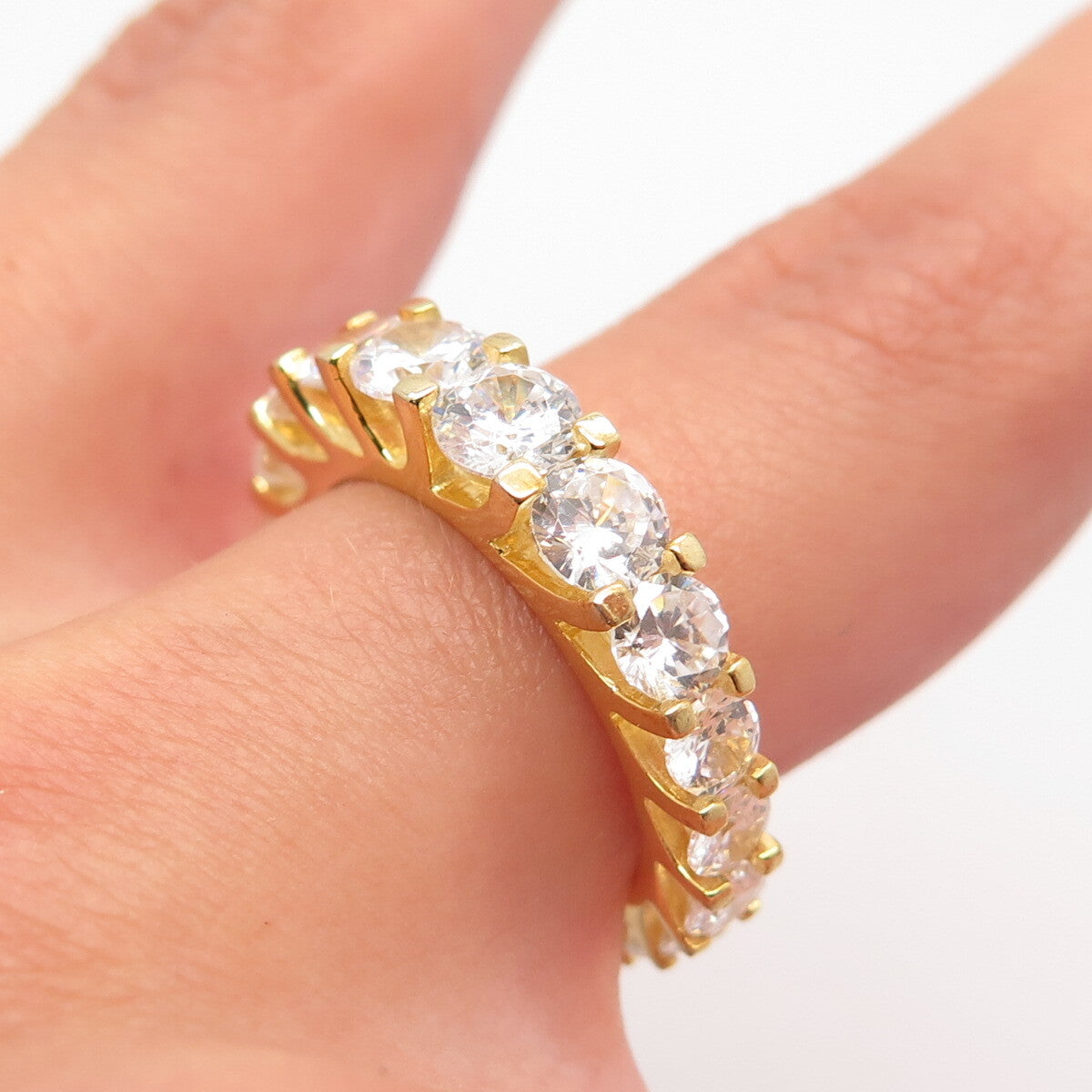 925 Sterling Silver Gold Plated Round-Cut C Z Ring Size 6.5