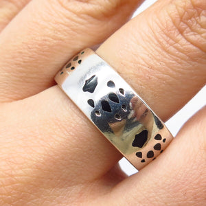 925 Sterling Silver Vintage Enamel Paw Band Ring Size 11.75