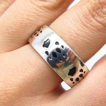 925 Sterling Silver Vintage Enamel Paw Band Ring Size 11.75