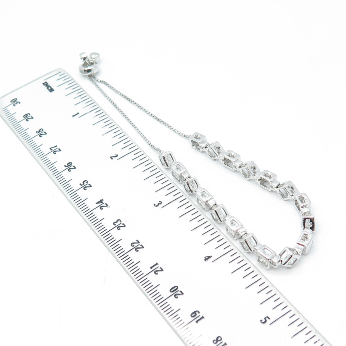 HAN 925 Sterling Silver C Z Tennis Box Link Bracelet 8.75"