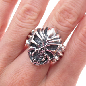 925 Sterling Silver Vintage Skull Oxidized Biker Ring Size 10.25