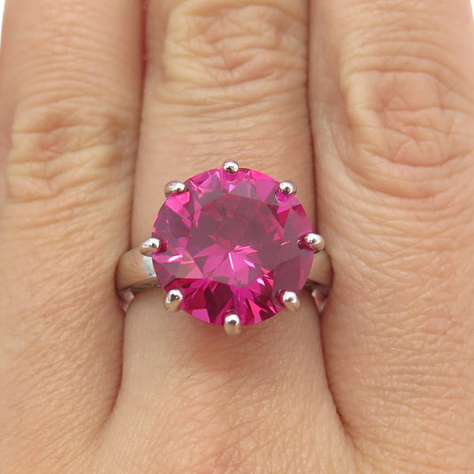 925 Sterling Silver Lab-Created Ruby Ring Size 7