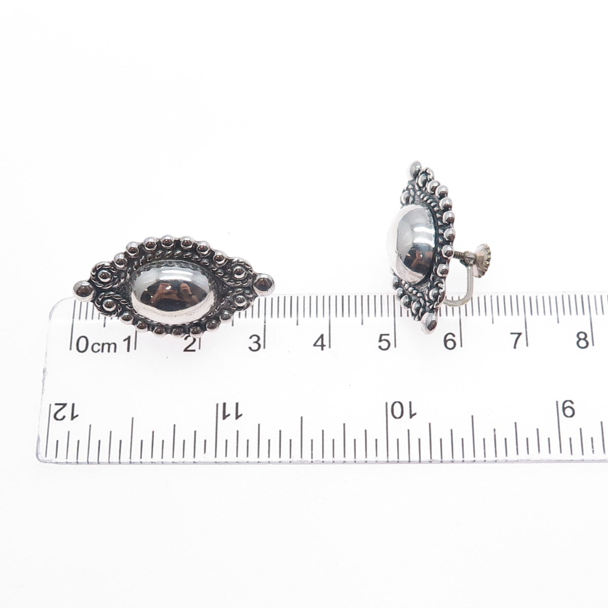 Old Pawn 925 Sterling Silver Vintage Southwestern Beaded Screw Back Earrings