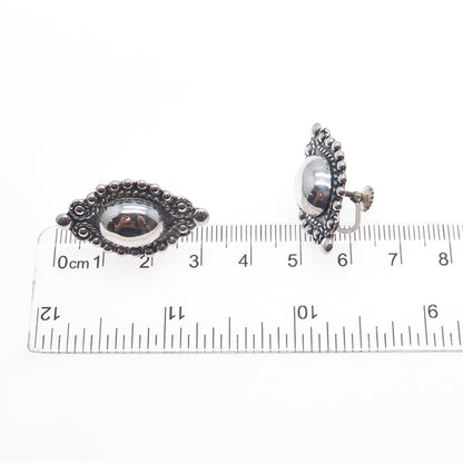 Old Pawn 925 Sterling Silver Vintage Southwestern Beaded Screw Back Earrings