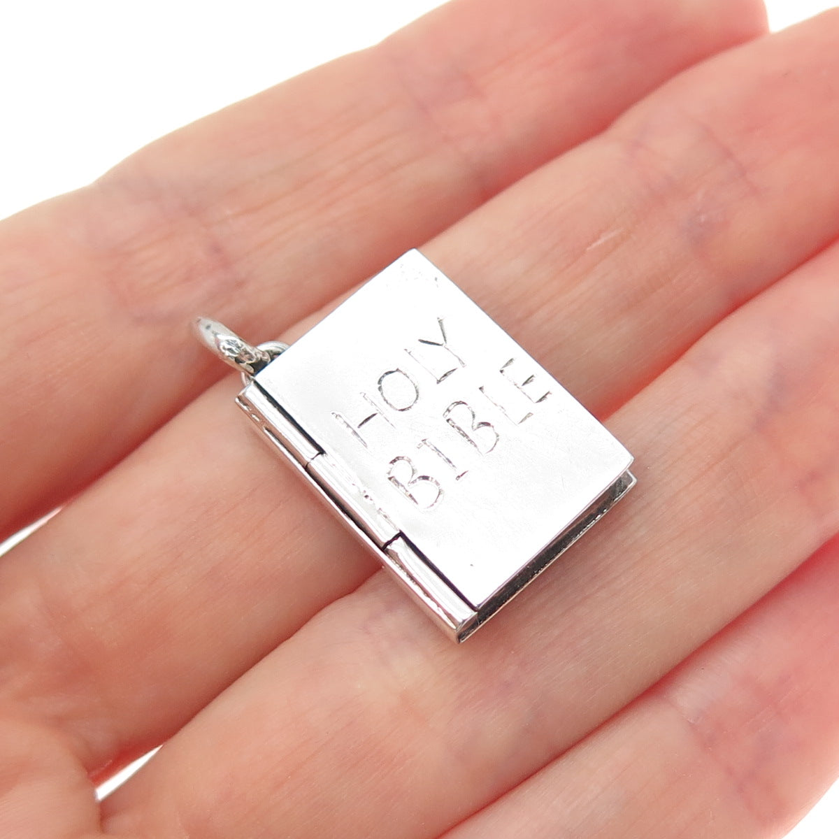 925 Sterling Silver Vintage Holy Bible Praying Box Locket Charm Pendant
