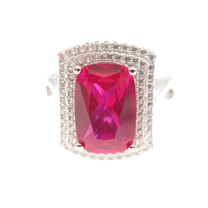925 Sterling Silver Lab-Created Ruby & C Z Cocktail Ring Size 8