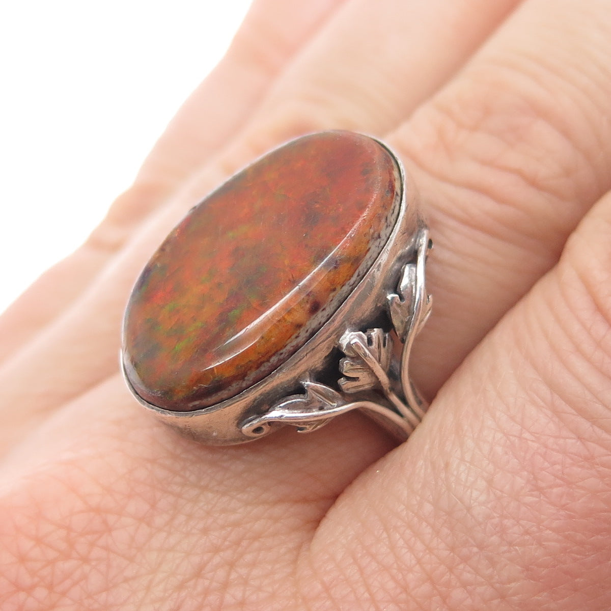 CARMEN BECKMANN 925 Sterling Silver Vintage Mexico Real Opal Ring Size 6.5