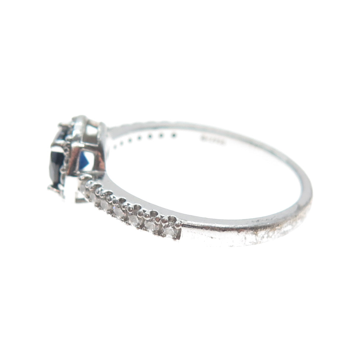 925 Sterling Silver Round-Cut Blue & White C Z Ring Size 10.25