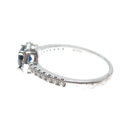 925 Sterling Silver Round-Cut Blue & White C Z Ring Size 10.25