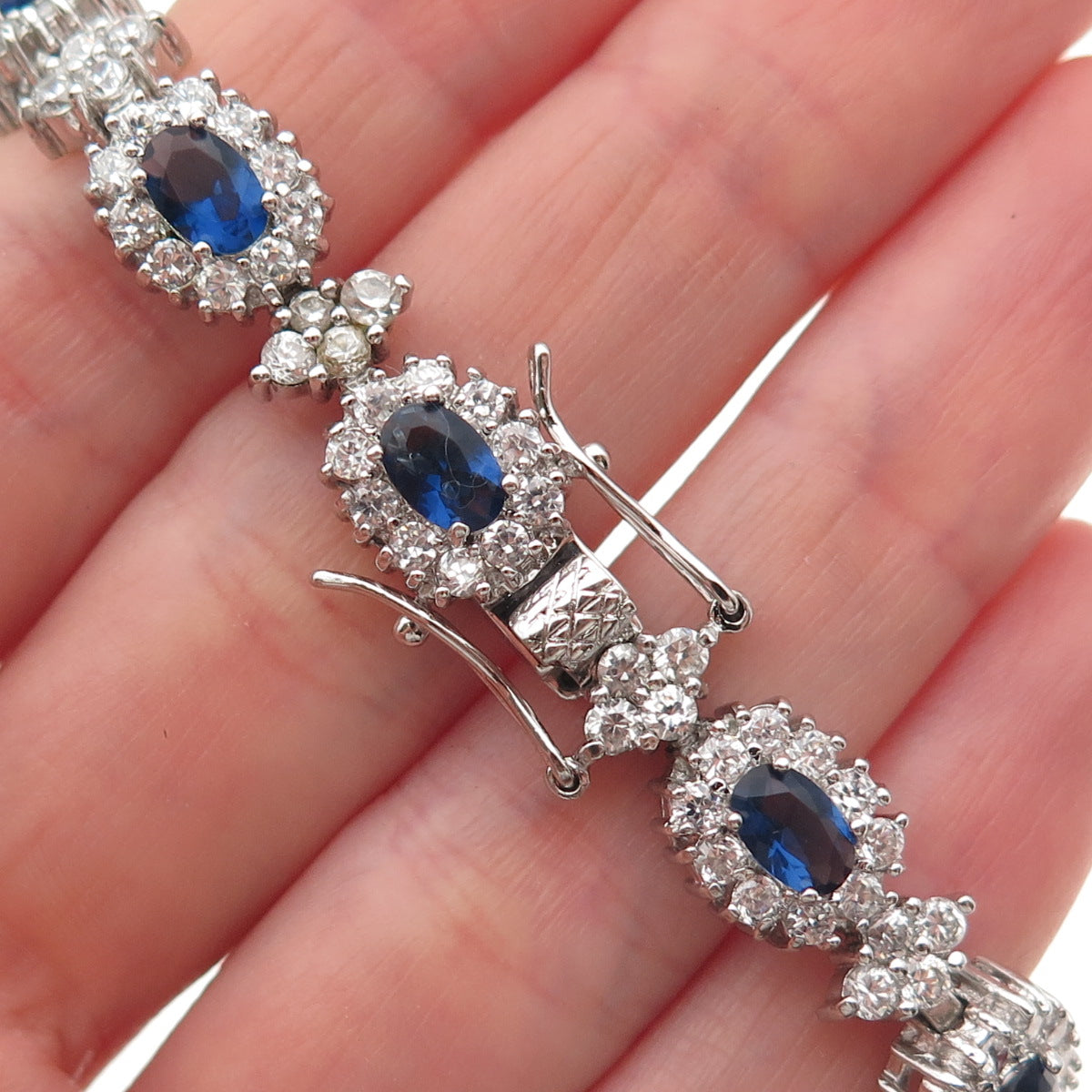 925 Sterling Silver Real Tanzanite & C Z Bohemian Bracelet 6.75"