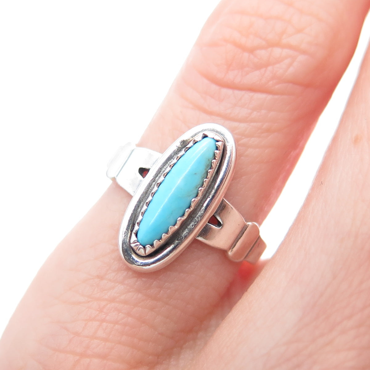 Old Pawn 925 Sterling Silver Vintage Southwestern Turquoise Tribal Ring Size 4.5