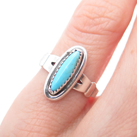 Old Pawn 925 Sterling Silver Vintage Southwestern Turquoise Tribal Ring Size 4.5