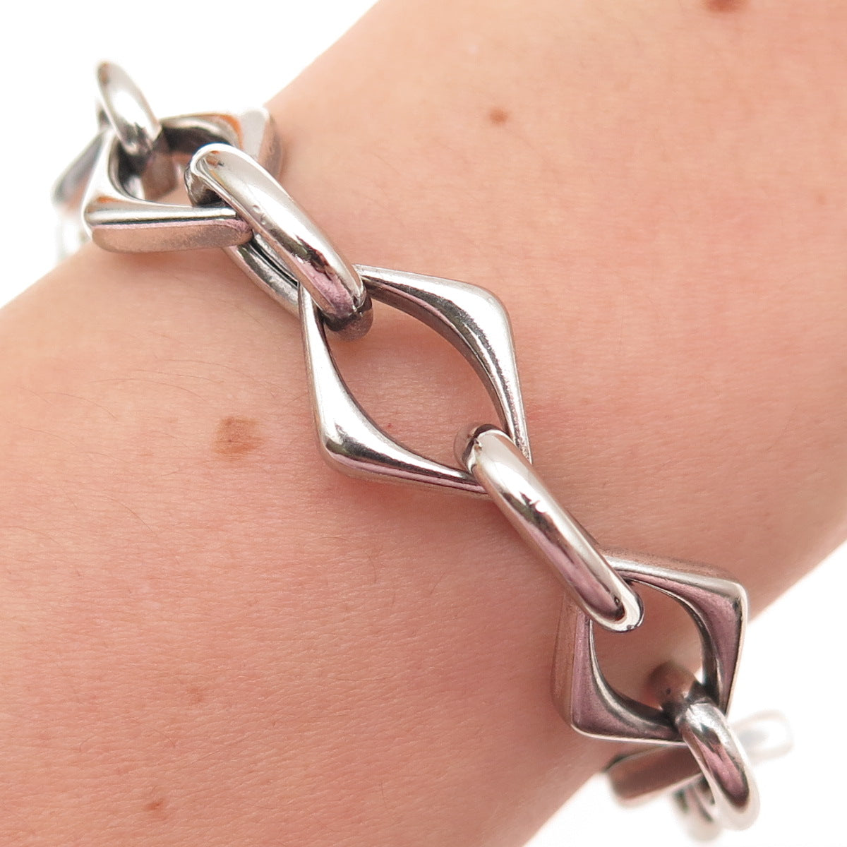 HAN 925 Sterling Silver Vintage Modernist Link Bracelet 6"