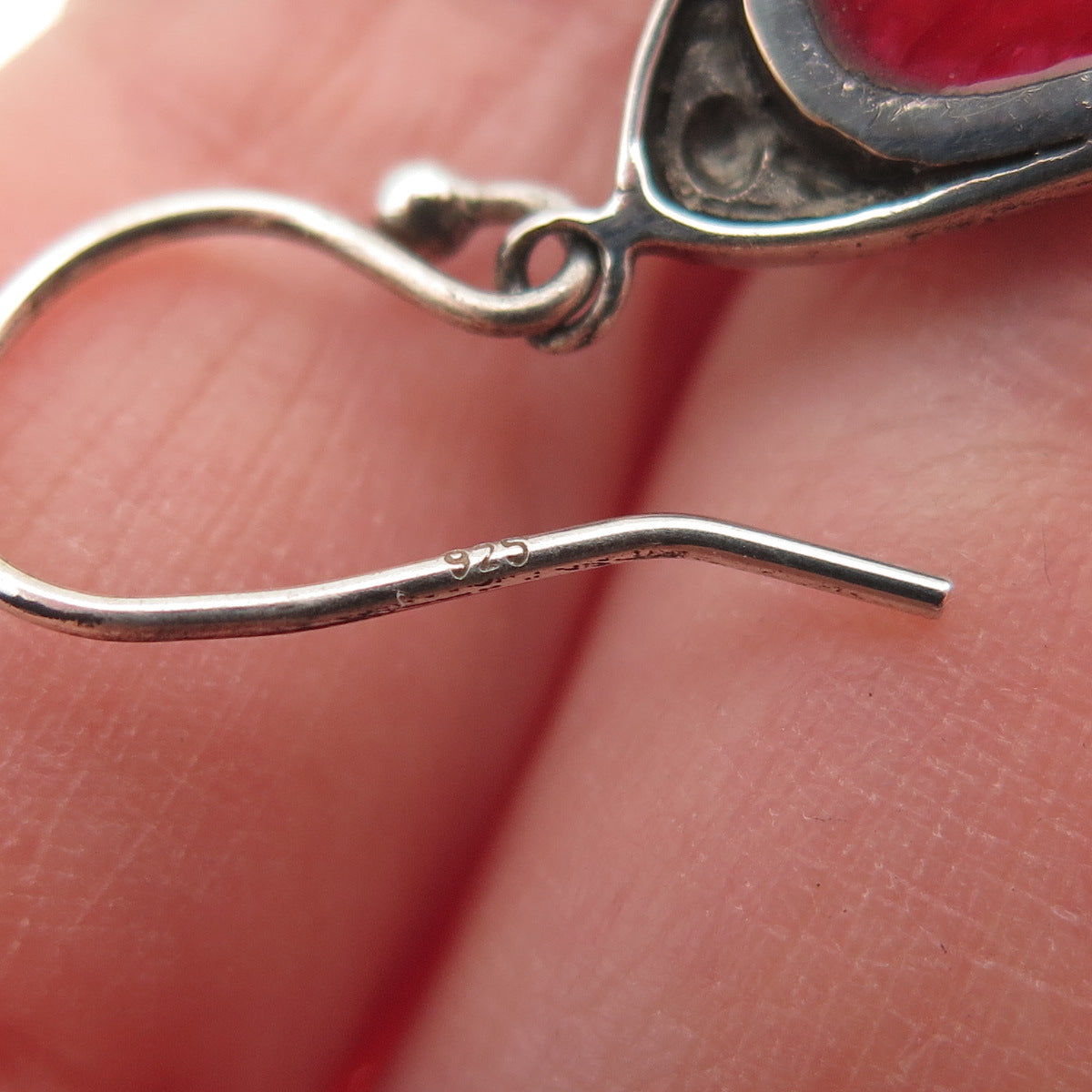 Samuel Benham 925 Sterling Silver Vintage Real Jasper Ornate Teardrop Earrings