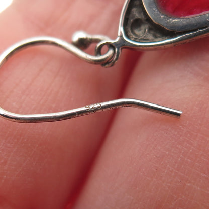 Samuel Benham 925 Sterling Silver Vintage Real Jasper Ornate Teardrop Earrings