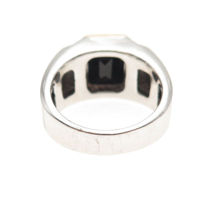 925 Sterling Silver 10K Gold Real Diamond & Black Onyx Ring Size 10.25