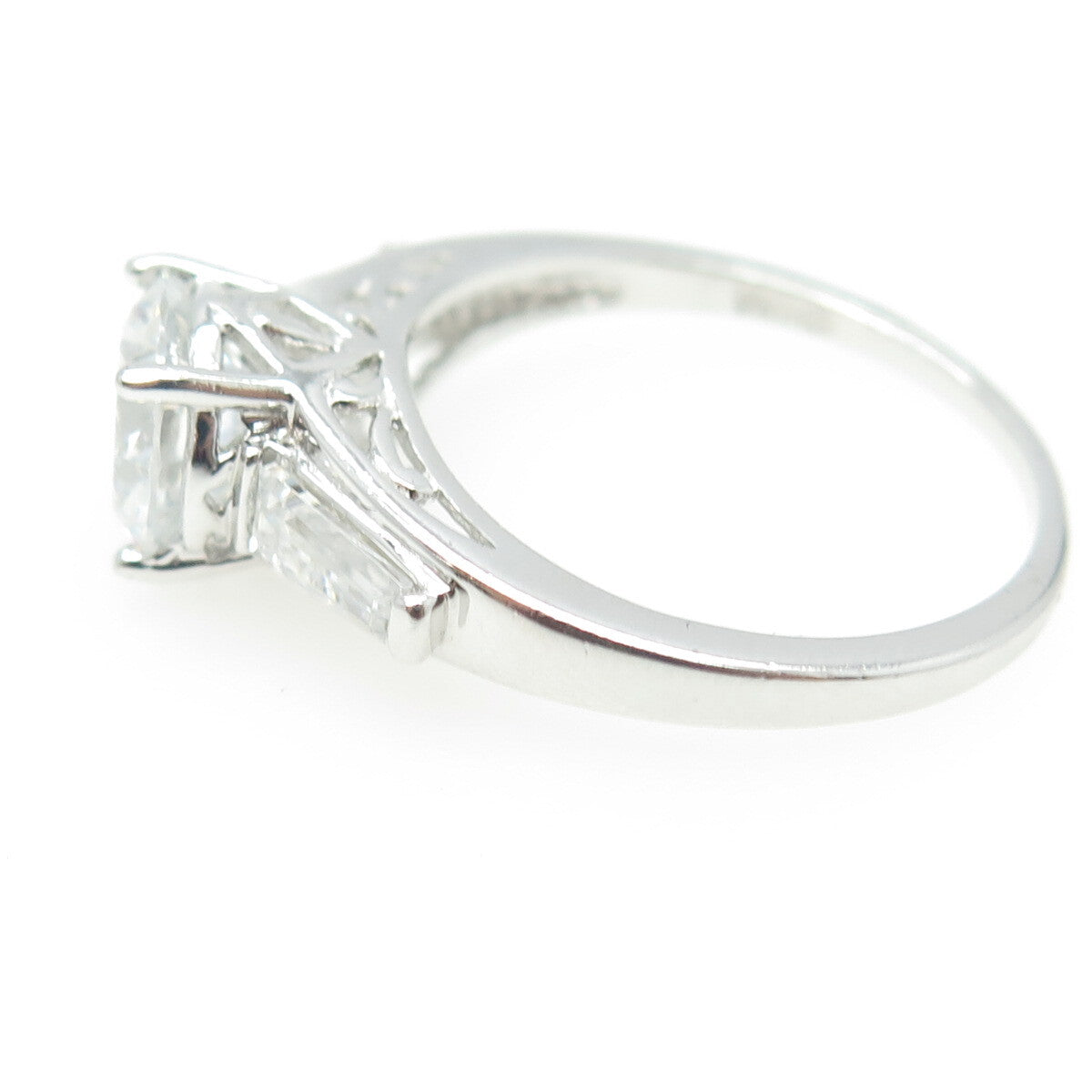 925 Sterling Silver Round & Tapered Baguette-Cut C Z Engagement Ring Size 8