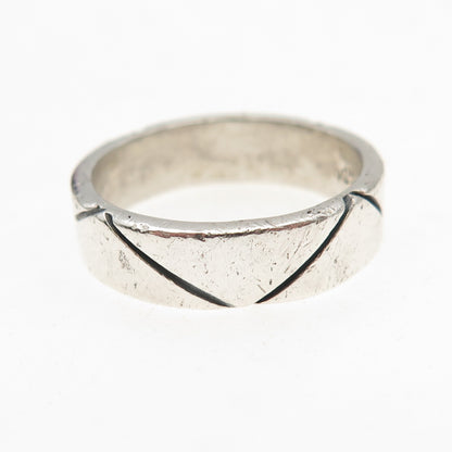 925 Sterling Silver Vintage Zig Zag Oxidized Band Ring Size 8