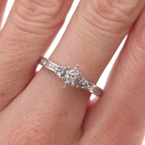 925 Sterling Silver Real Marquise & Round-Cut Diamond Engagement Ring Size 7.5